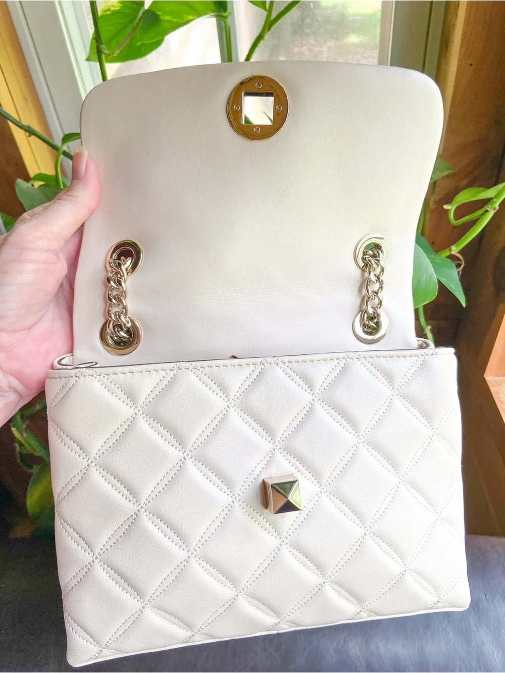 Kate Spade Natalia Medium Flap Quilted Leather Shoulder Bag Parchment-Clean Girl